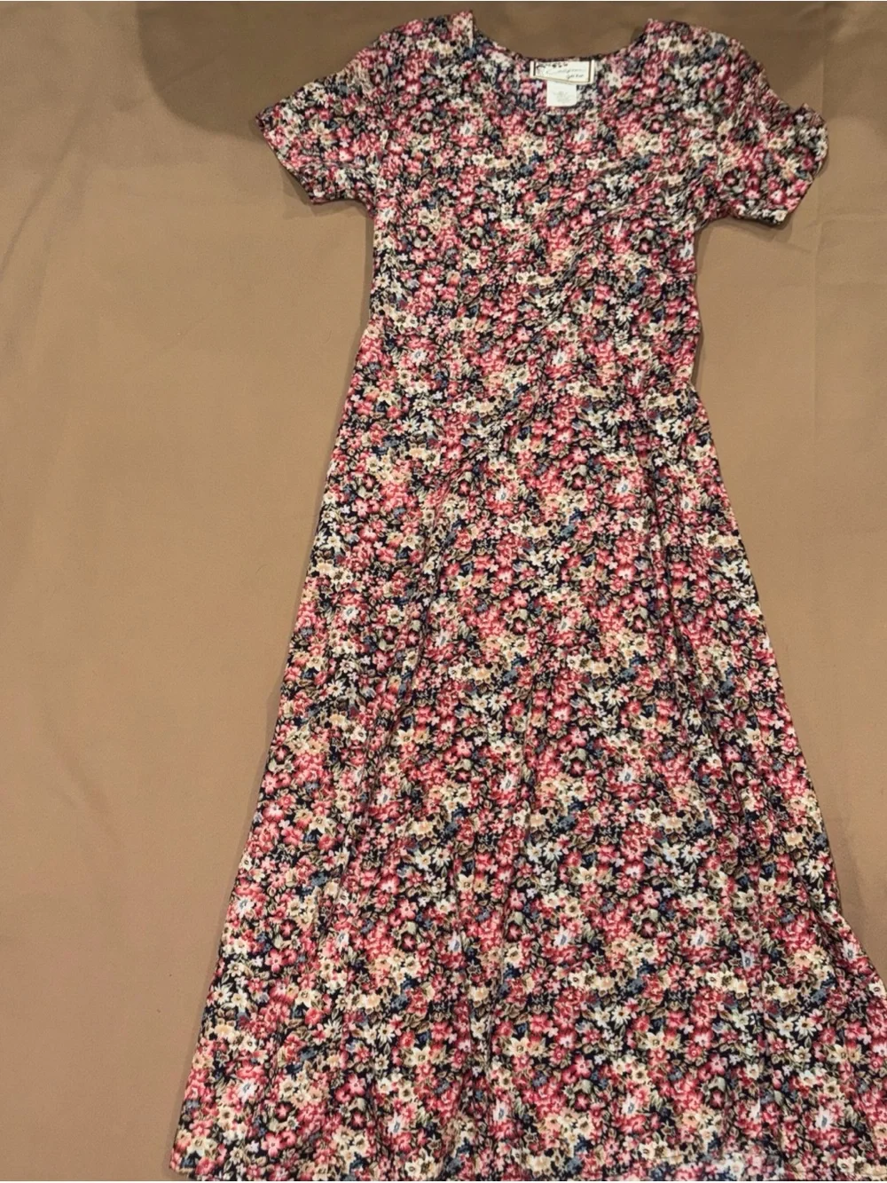 Vintage 90s Midi Dress Ditsy Floral Fairy Peasant Prairie Pink Lace Up Boho